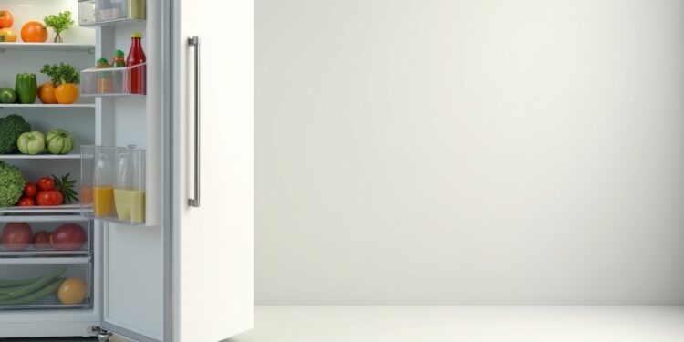 Flecken im Kühlschrank entfernen – sauberer weißer Kühlschrank mit frischen Lebensmitteln