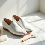 Helle Lederschuhe Flecken entfernen – weiße Lederschuhe auf hellem Untergrund
